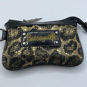 BETSEYVILLE Leopard Sequin Wallet Wristlet Pouch Brand Silver Hardware